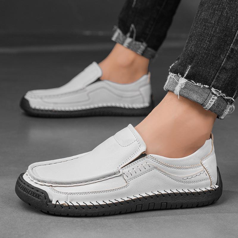 Men's Hand-stitched Slip-on Leather Loafers - Outdoor Casual Flat Driving Shoes, Plus Size Available.