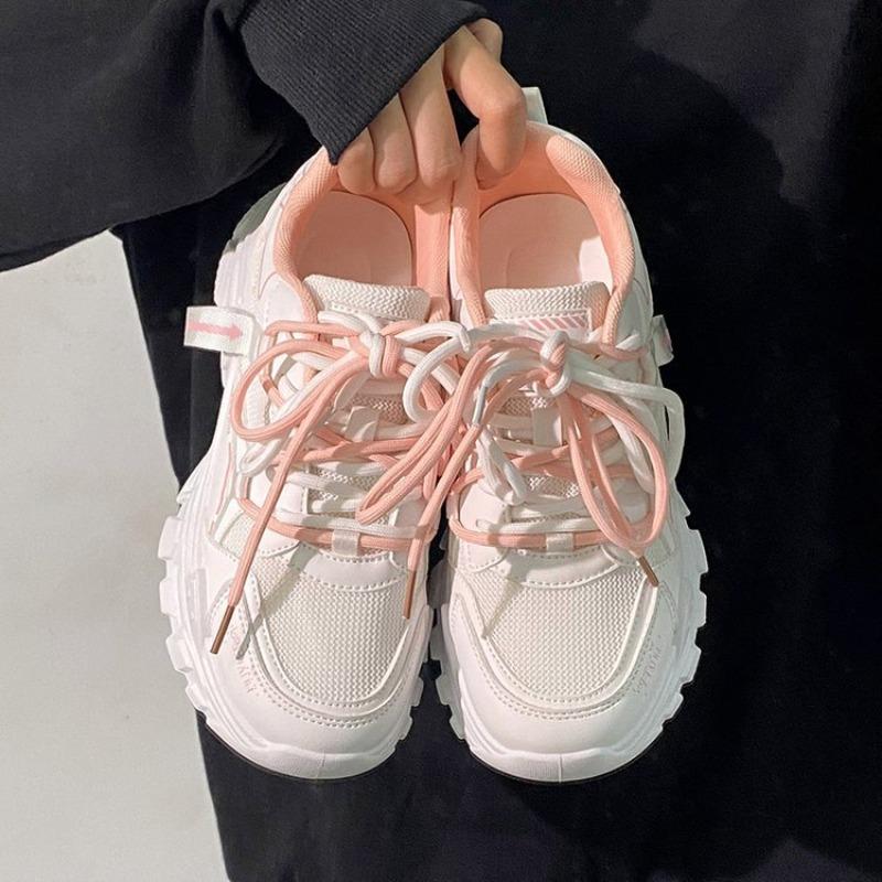 Mesh Shoes Women's Color Matching Lace-up Muffin Platform Ins Sports Shoes Are Breathable and Versatile In Summer