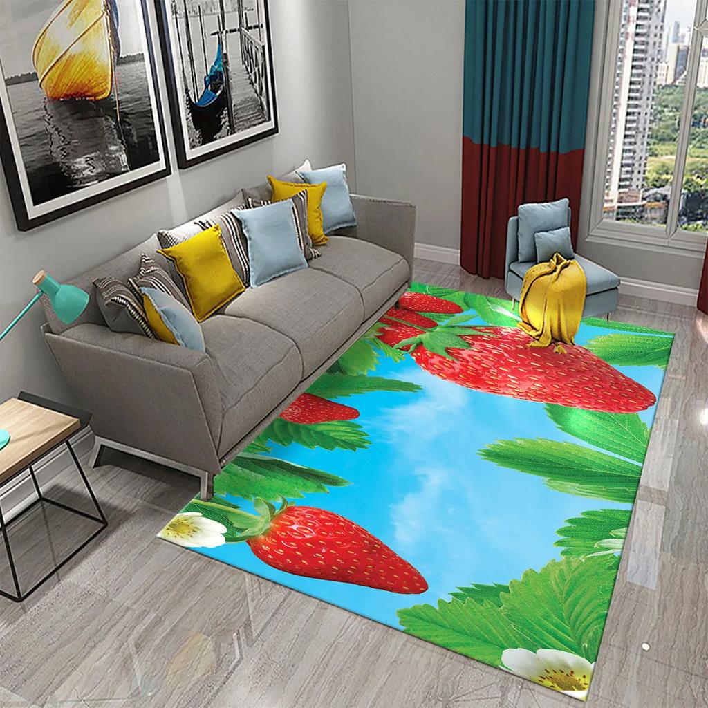 Cartoon Strawberry Carpets Living Room Decor Bedroom Bedside Sofa Rugs Child Play Game Crawling Door Mats Bathroom Non-slip Rugs
