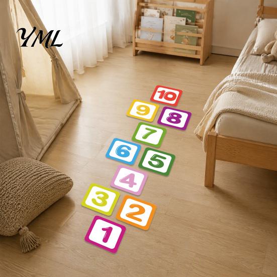 PVC Wall Sticker Hopscotch Game Floor Sticker, 1-10 Number Self-Adhesive Decal, Waterproof for Home Kindergarten Classroom Indoor