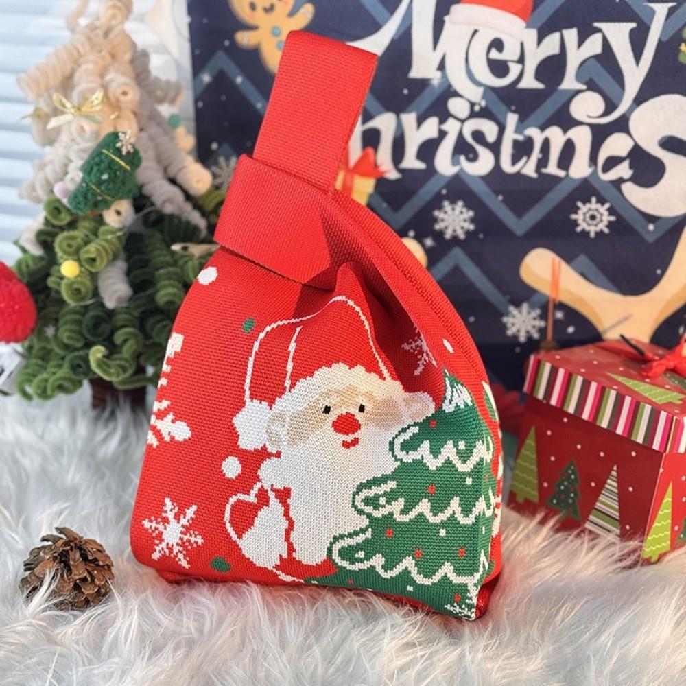 Mini Santa Claus Snowman Christmas Knit Bag Christmas Tree Reusable Christmas Gift Bags Knot Wrist Bags