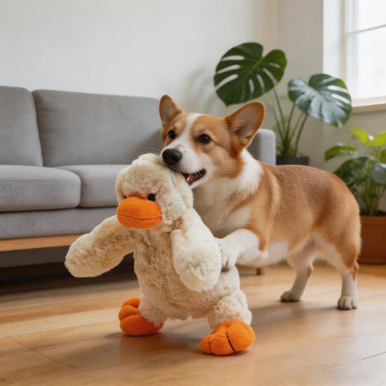 Plüsch-Enten-Hundespielzeug Quietschend Weiches Stofftier Hunde Kauspielzeug Welpen Zahnungsspielzeug für Hunde Kuschel Interaktives Tauziehen