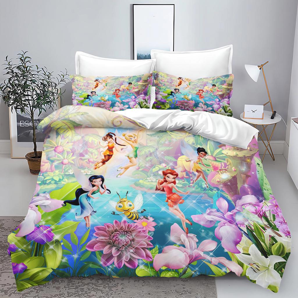 Tinker Bell Anime Disney Bedding Set Duvet Cover 100% Polyester Suitable For Children And Adults 3-Piece Set 1 Quilt Cover