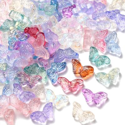 10/30/50pcs Random Mixed Transperent Glass Butterfly Beads Multicolor Clear Crystal Butterfly Beads for Jewelry Making Bracelets