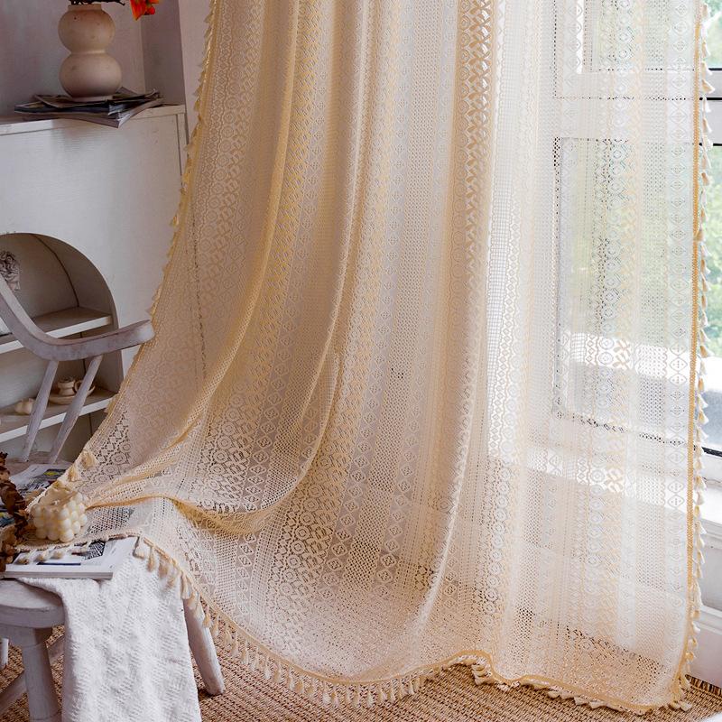Curtain Finished Hollow Crochet Light Transmission American Country Balcony Bedroom Bay Window Retro Window Screen Curtain
