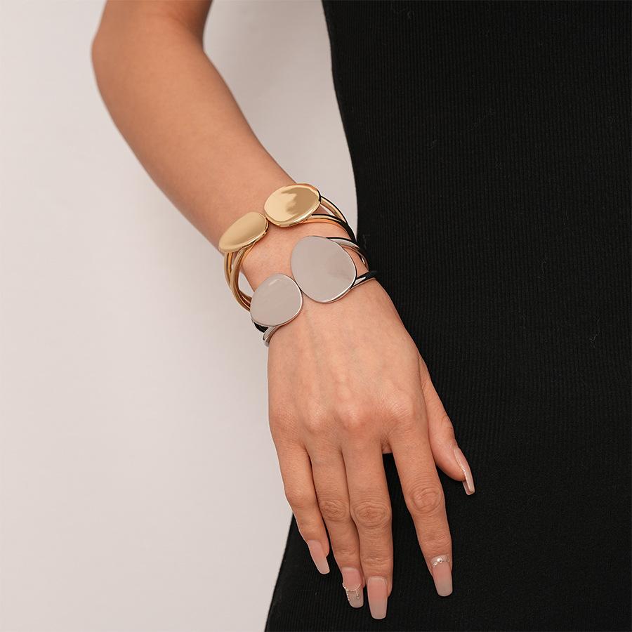 European and American Metal Sense Irregular Geometric Double-layer Open Bracelet Exaggerated Simple Heavy Industry Jewelry