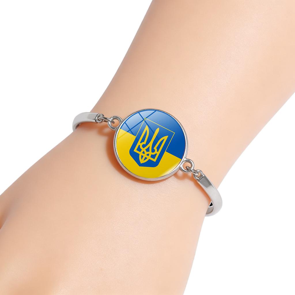 Ukraine Trident Blue Yellow Alloy Bracelet, National Style Memorial Jewelry