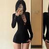 Women's Petite Black Long-Sleeve Bodysuit - Slimming & Sexy Autumn Wear