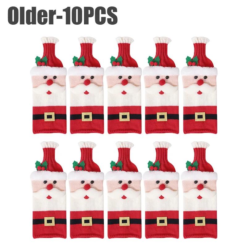 Christmas Decoration Santa Snowman Wine Bottle Cover Knitted Champagne Bottle Cozy For Restaurant Decor Festive Table Setting