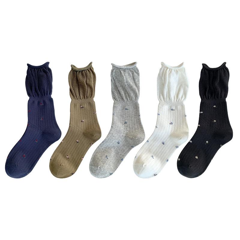 Autumn Bubble Mouth Pile Socks, Floral Loose Mouth Women's Mid-calf Socks and Long Socks