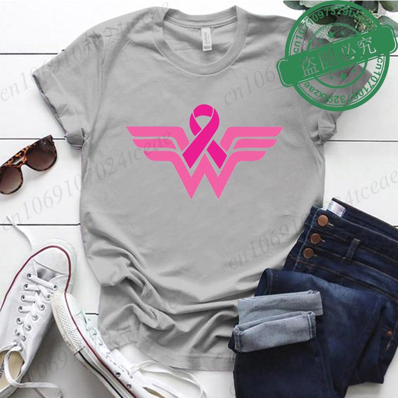 Summer Y2k Women Tshirt Cancer Ribbon Wonder Printed FeUnisex Clothing Short Sleeve Breast Cancer Awareness Tops Fighter Tees