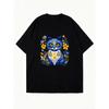 Oversized T Shirt Black Cat Floral Pattern Print Casual Wear For Women Summer Outfit Streetwear Fashion Statement Top