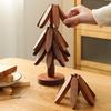 Wooden Trivet Tree Foldable Insulation Tripod Foldable Christmas Tree Shape Trivet Set For Hot Dishes Bowls Cups Drinks Teapots