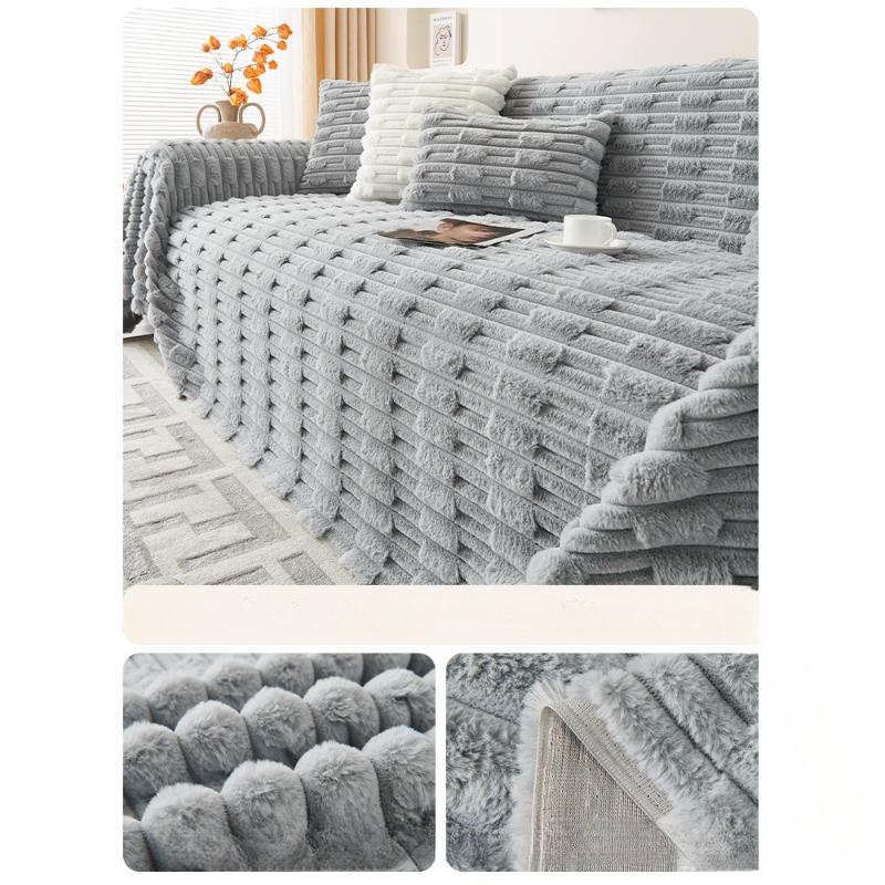 Sofa Cover Cloth Cream Wind Winter Thickened Fleece Leather Sofa Cover New 2024 Warm Sofa Cushion