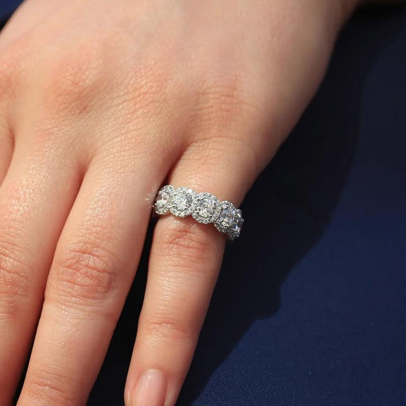 Retro round diamond ring, full diamond zircon ring, niche light luxury style stacked women's ring