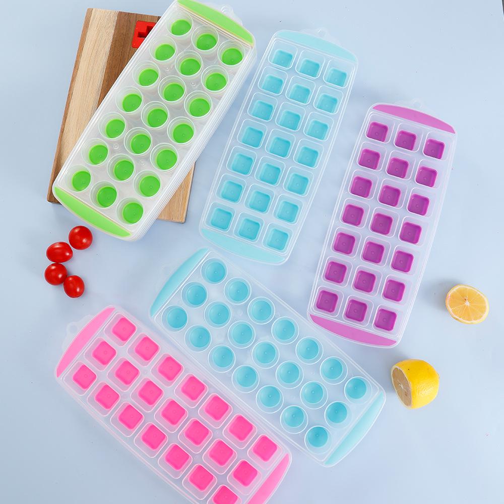 21-Cell Easy Release Ice Cube Tray - Round Hole, Square Press, Quick Freeze Mold