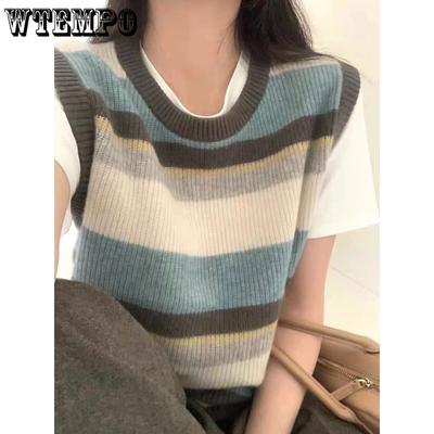 Women's Striped Knitted Vest Women's Spring and Autumn Loose Women's Sweater Vest