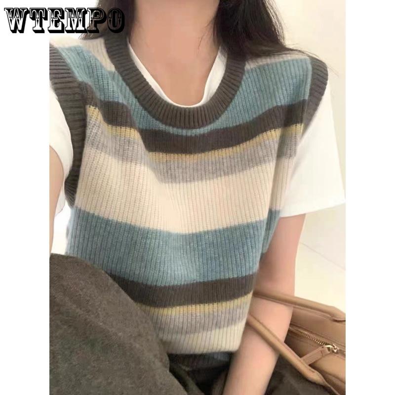 Women's Striped Knitted Vest Women's Spring and Autumn Loose Women's Sweater Vest