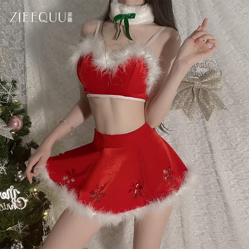 New Christmas Outfit Cute Plush Sexy Lingerie Slim Bed Uniform Set 11