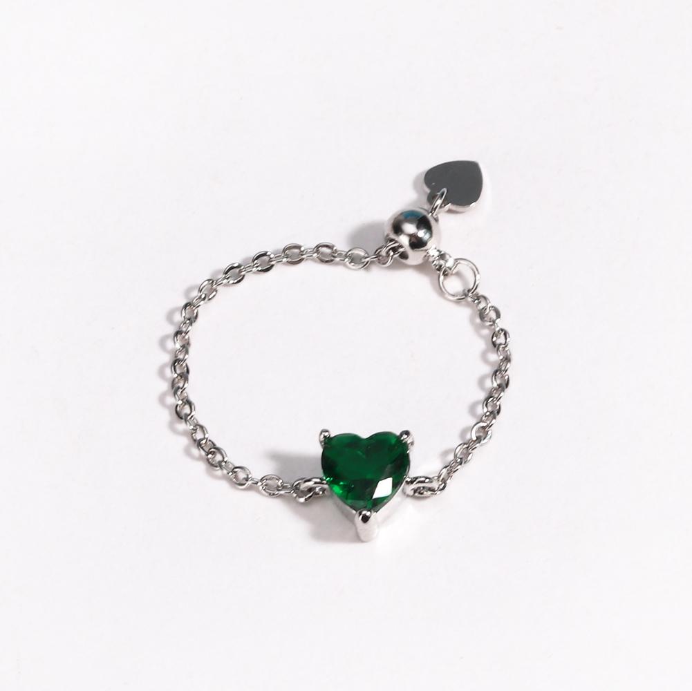 Pink Purple Green Zircon Heart Pull-out Chain Adjustable Rings For Women Fashion New Jewelry Gift Party Wedding Anillos Mujer