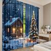 Set Of 2 Flat Printing Christmas Curtains Holiday House Scene Scopic Stylish Polyester Fiber Party Curtain Made