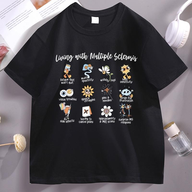 

Living with Multiple Sclerosis T Shirt Men Women Warrior Autoimmune Disease Tee Causal Short Sleeve Round Neck T-shirt Clothes 5XL різнокольоровий