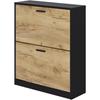 Shoe Cabinet with 2 Doors - Oak and Black Decor - 74x25x88 Cm - Leona