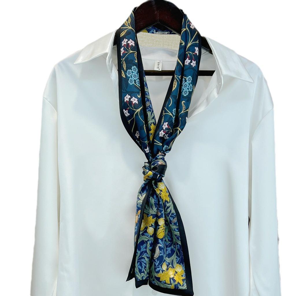 Small Long Scarf, Narrow Silk Scarf, Women'S Spring And Autumn Summer Decoration, Thin Scarf, Yarn Scarf With Shirt, Suit And Tie, Streamer.