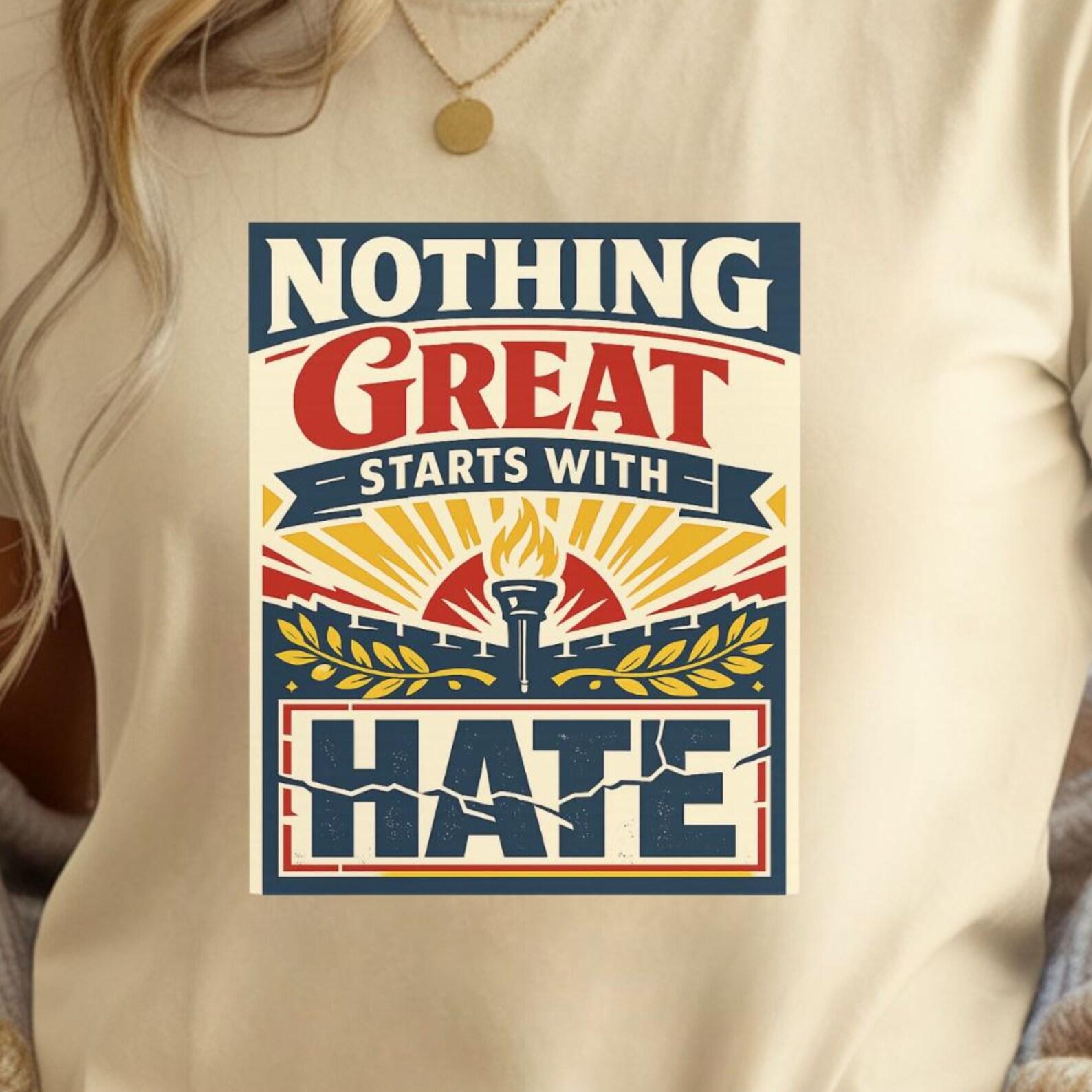 Anti Hate Graphic | Statement Shirt | Retro Compassion Message | Unity, Hope Tee XL
