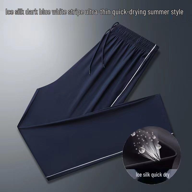 Navy Blue Ultra-Thin School Uniform Pants with Two White Stripes for Students