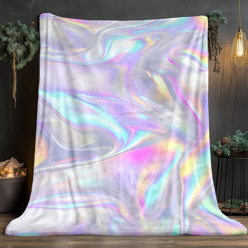 1pc Laser-Polarization Multicolor Blanket - Soft Warm Lightweight Bedspread Suitable for Sofa, Bed, Travel & Camping - - Cozy Bedding with L