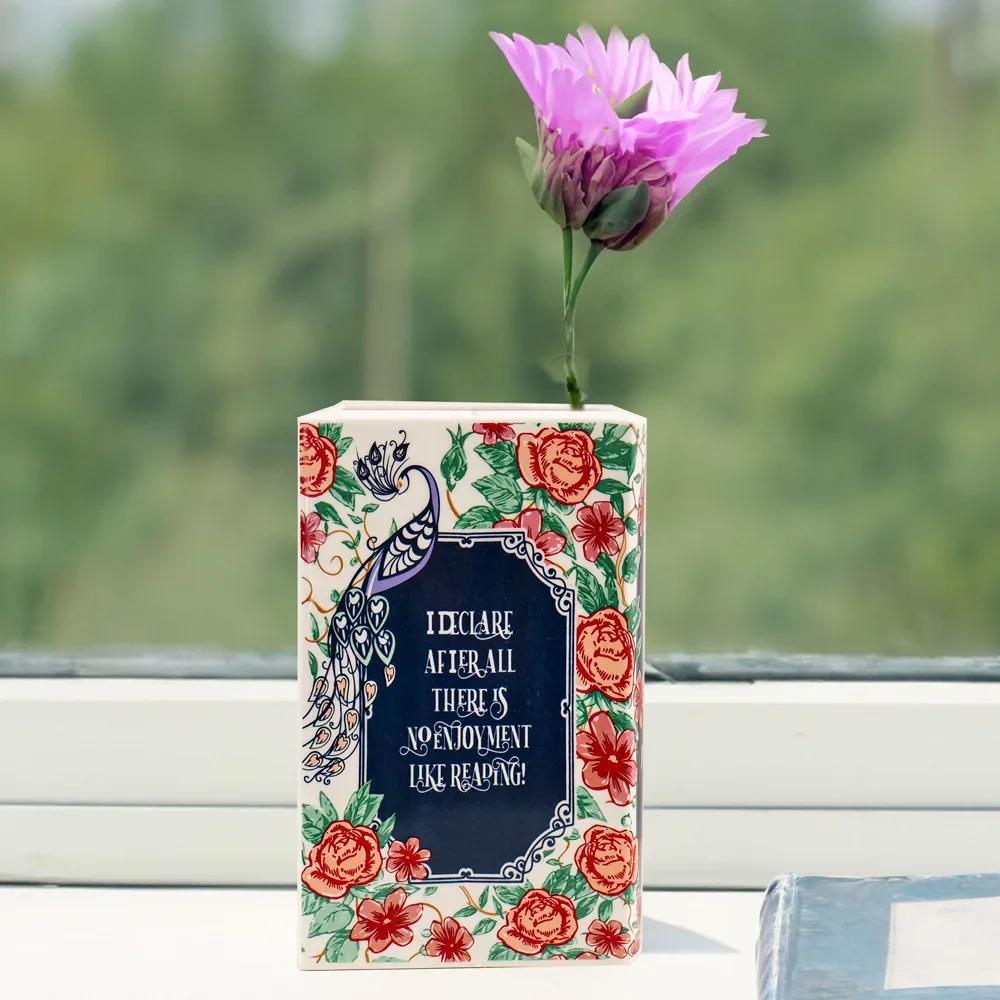 Creative Square Painted Flowers Book Ceramic Vase Flower Arrangement Art Crafts Irregular Table Vase Ornaments Home Decoration