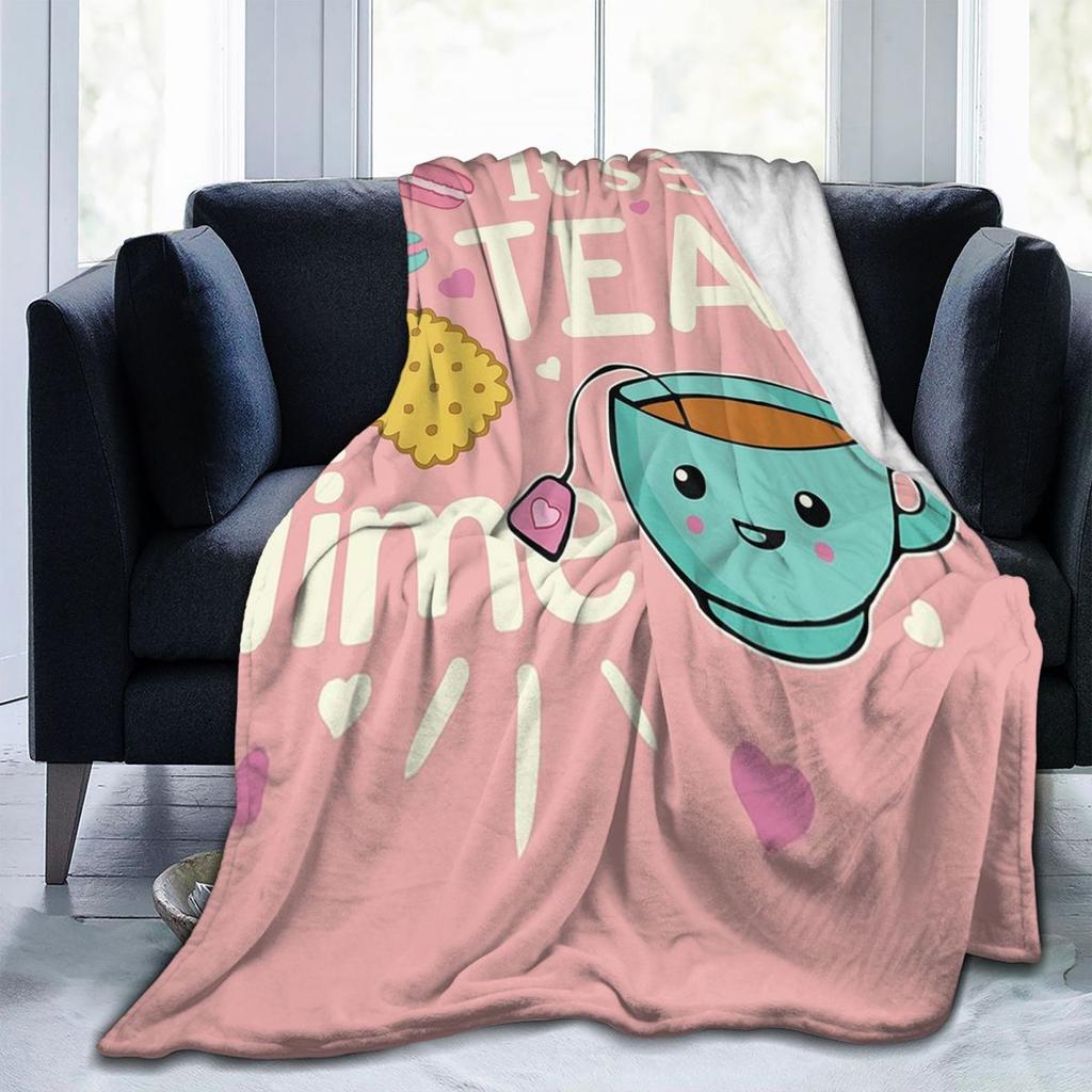 Cute Fun Tea Party  Blankets Flannel Sofa Throw Blanket Lightweight for Home Bedroom Outdoor Throws Bedspread Quilt