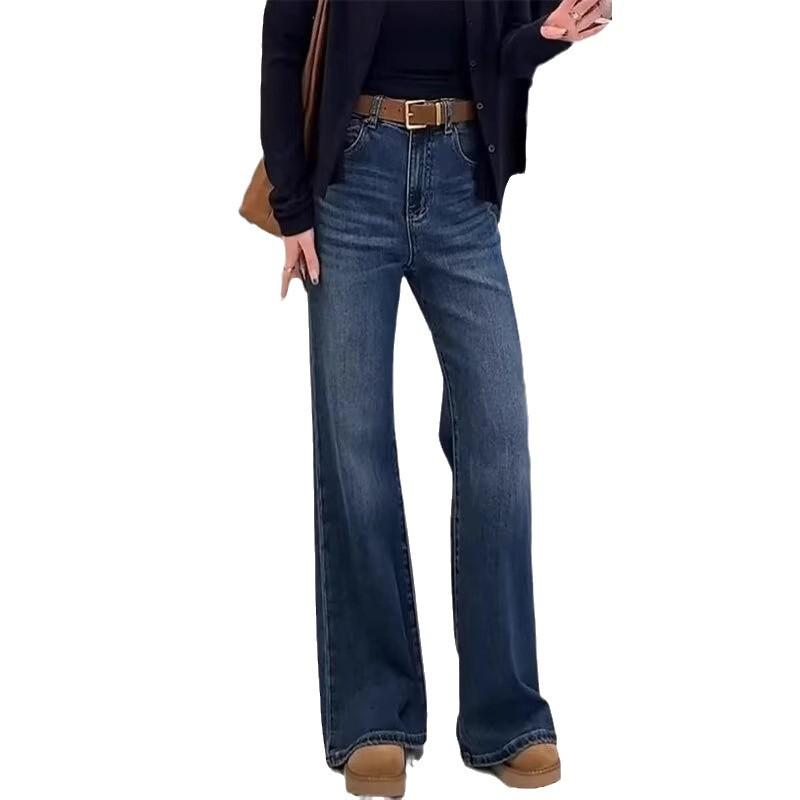 Women's High Waist Black Micro-Flared Jeans, Plus Size, Elastic, Slimming, Floor-Length – 2025 Autumn Collection.