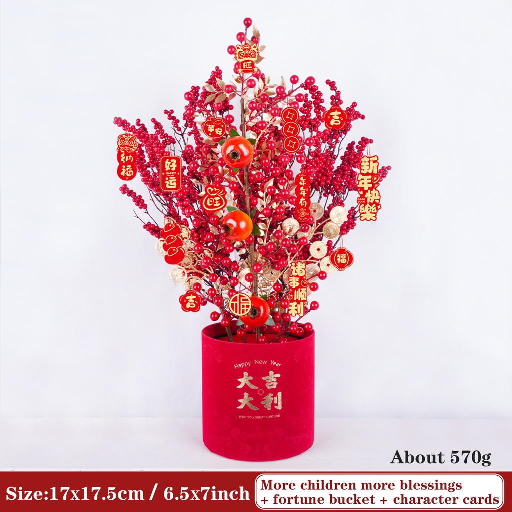 Uflower Lunar New Year Artificial flowers 2026 New Year Artificial Red Fruit Berry Pot Wedding Party Home Room Decorations