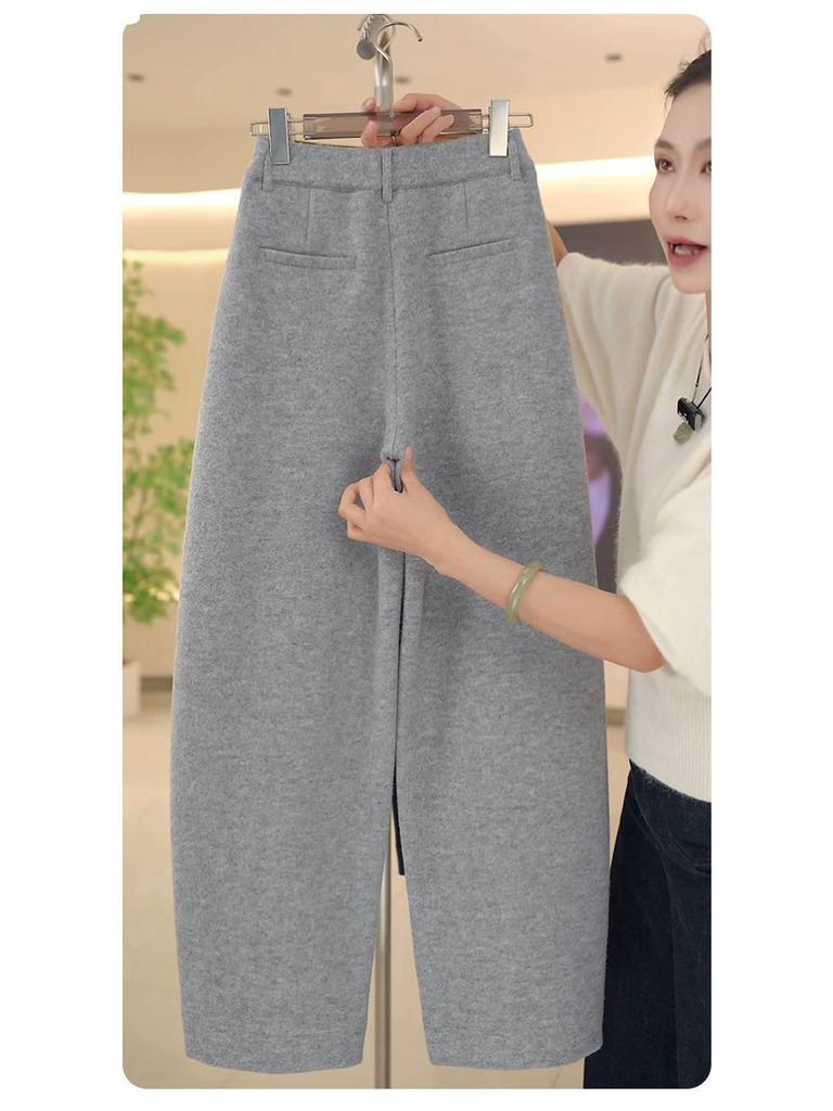 Women's High-Waisted Wool Wide-Leg Pants - Autumn Winter 2025 Bestseller with Velvet Slimming Base.