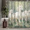 1pc Forest Birch White Running Horse Bathroom Shower Curtain with 12 Hooks, Bath Decor, Bathroom Accessories