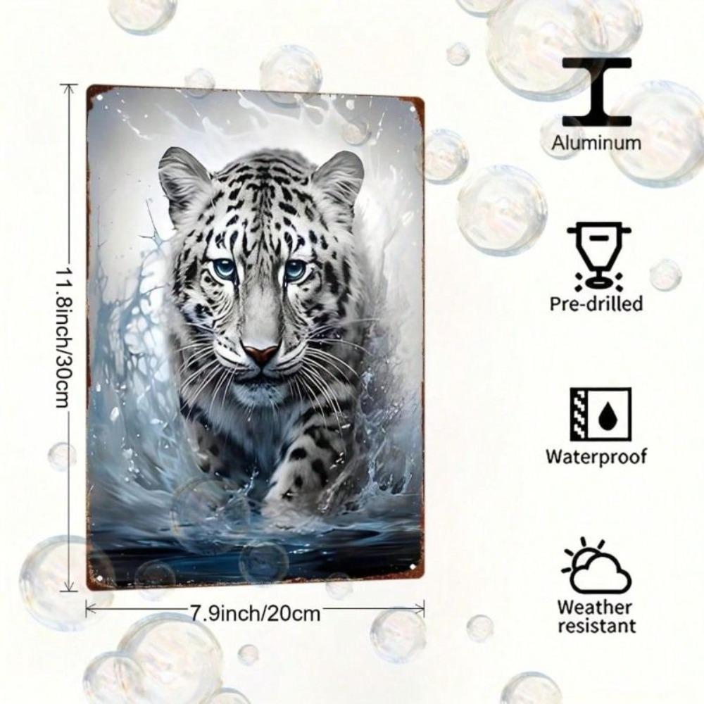 Vintage Metal Art Snow Leopard Wall Decor 8x12 Inch