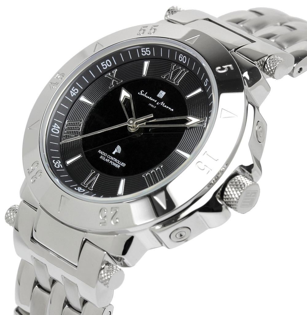 Salvatore Marra Stainless Steel Men's Watch, Silver/Black, Radio-Controlled Solar, SM18112SS-SSBK