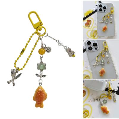 Vintage Y2K Styles Taiyaki Fish Phone Charm Lovely Japanese Keychain for Girls Lovely Bag Accessory