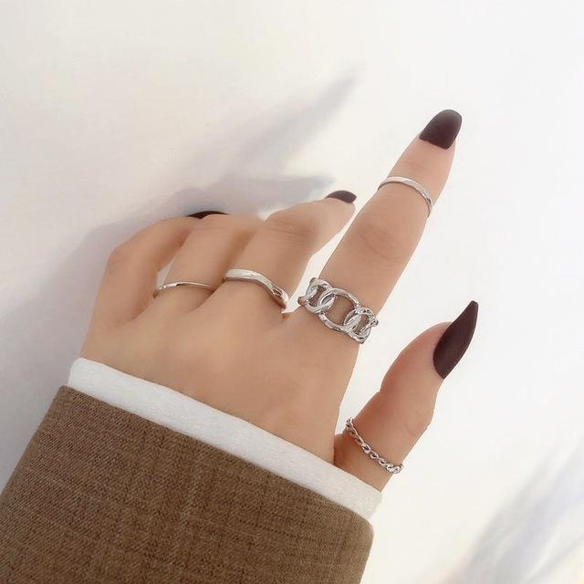 5PCS Elegante Vintage Silber Einstellbare Frauen Finger Nette Liebe Schmuck Hochzeit Party Geschenk für Mädchen Mode Hohl Herz ring Set