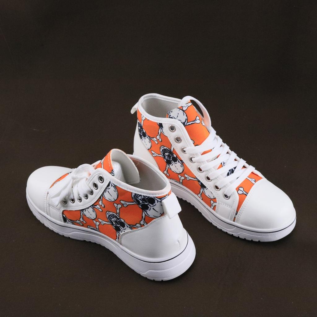 Large Size Halloween Skull Bone 3D Printing High Top Lace-up Casual Canvas Shoes Flat Baseplate Shoes Women