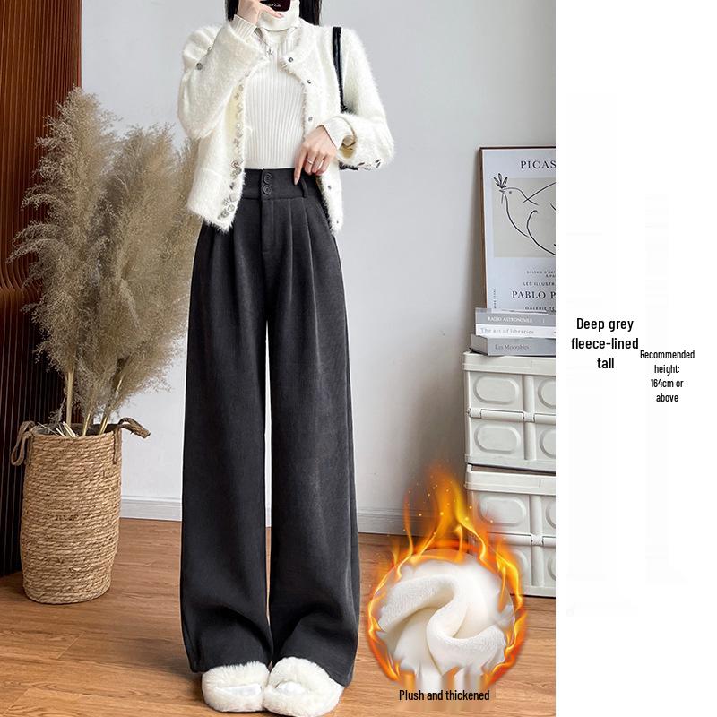 Women's High-End Black Drapey Straight-Leg Wide Suit Pants - Slimming, Casual Fit for Spring/Summer, Ideal for Pear-Shaped Bodies.