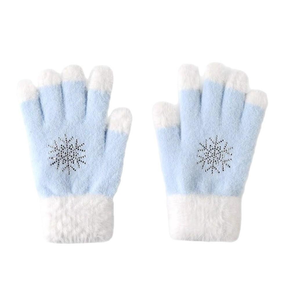 Rhinestone Snowflake Knitted Gloves Full Finger Thick Warm Winter Gloves  Cold Weather