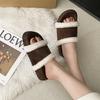 Internet Celebrity Platform Fluffy Cotton Towed Slippers Women's Shoes Wear 2025 New Autumn and Winter Brown Fluffy Shoes