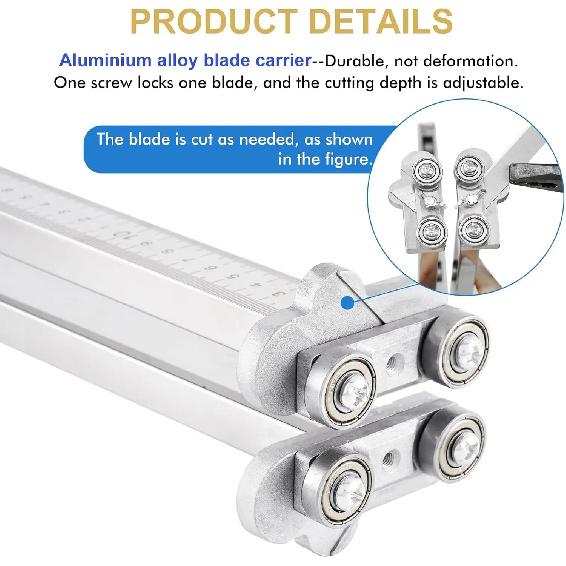 Ferramenta de Corte para Drywall em Liga de Alumínio, Cortador Dobrável para Drywall, Cortador de Placa de Gesso Empurrado à Mão, com 10 Peças de Lâminas de Reposição
