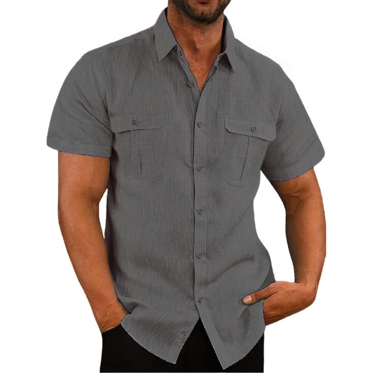 Men's Summer Business Shirt with Double Pockets, Short Sleeve Shirt, Casual Vacation Top