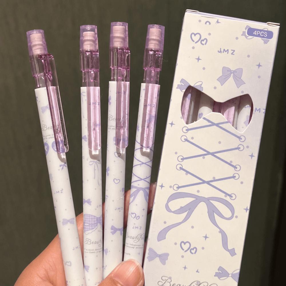 4PCS/Set Bow Series 2B Pencils with Eraser Top Writing Pencils Kawaii Automatic Pencils Gift