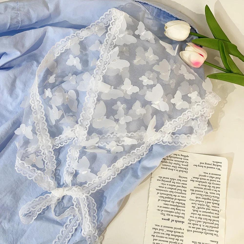 Retro Sweet Lace Bandana Headband Print Hair Scarf Bohemia Triangle Headscarf White Hair Bands for Womens Girl Fashion Kerchief