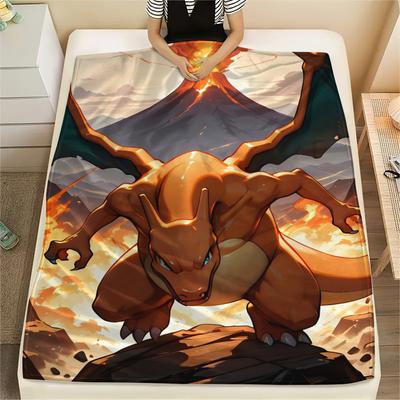 Charmander Pattern Flannel Blanket, High Quality Comfortable for All Seasons, Home Decor, Warmth and Comfort, Perfect for Gifts.